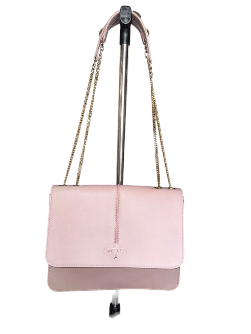 Patrizia Pepe Two-Tone Pink Leather Shoulder Bag with Gold Chain